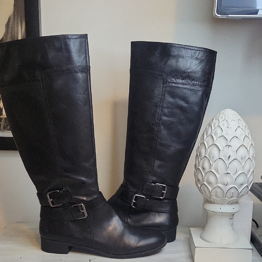 Nine West Black Buckle Heeled Boots SZ 9.5